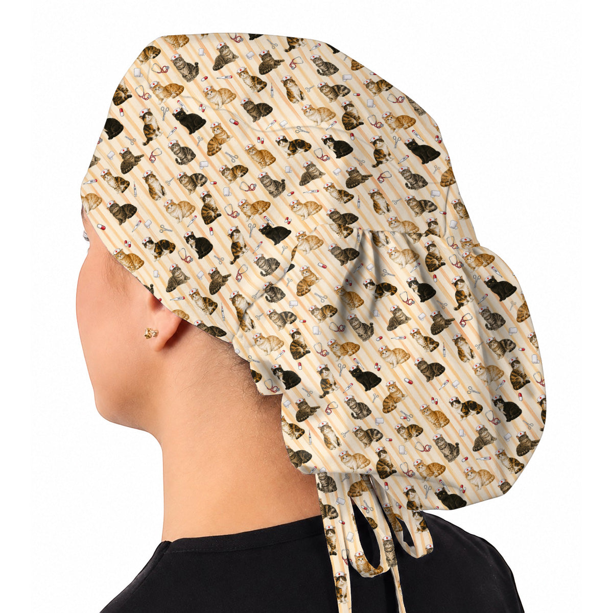 Nurse Cat Scrub Caps, Cat Lover Medical Nurse Cap for Veterinary & Healthcare Workers, Comfortable Feline Nursing Scrubs