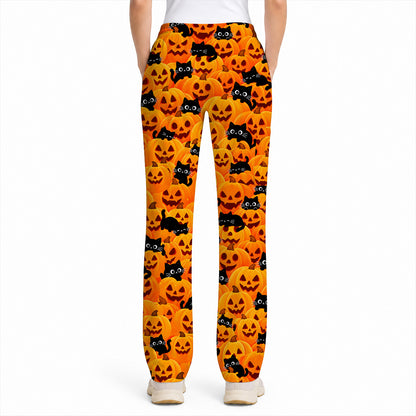 Halloween Cat Scrub Top, Pumpkin Nurse Scrubs, Spooky Season Scrub Uniform
