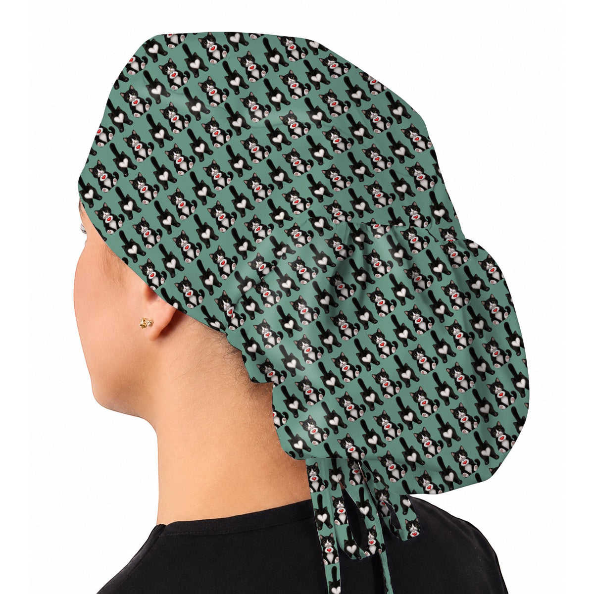 Funny Tuxedo Cat Pattern Scrub Caps, Cute Cat Nurse Scrubs, Breathable Fabrics Nursing Cap