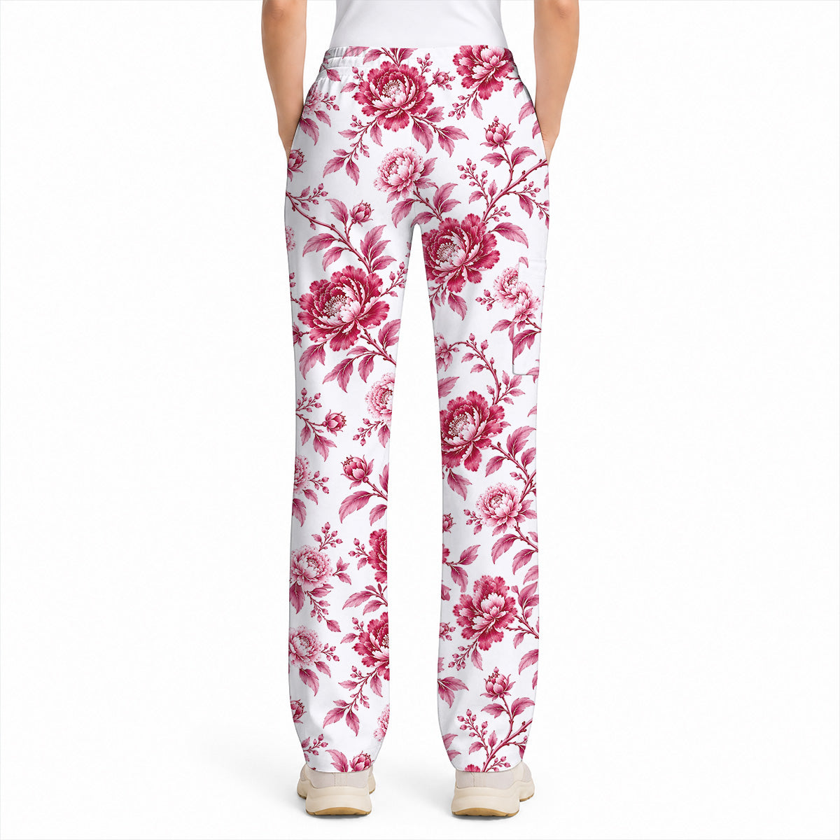 Peony Floral Scrub Top for Women, Elegant Peony Nurse Scrub Shirt, Floral Nursing Uniform For Healthcare Workers