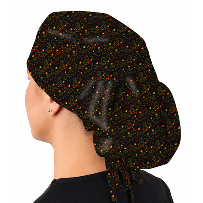 Autumn Black Cat Scrub Caps, Fall Cat Nursing Cap for Cat Lovers, Comfortable Feline Medical Scrubs For Nurse