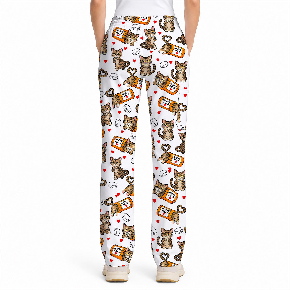 Tabby Cat Nurse Scrub Top, Happy Pills Medical Scrubs, Cute Cat Lover Healthcare Uniform