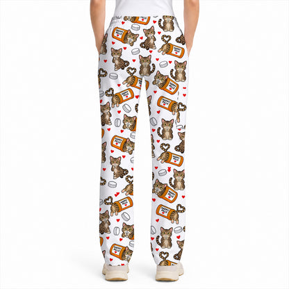 Tabby Cat Nurse Scrub Top, Happy Pills Medical Scrubs, Cute Cat Lover Healthcare Uniform