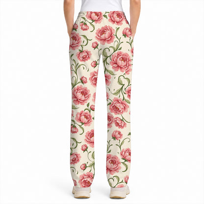 Peony Floral Pattern Scrub Top, Crazy Pink Peony Nurse Scrubs, Breathable Fabrics Nursing Uniform