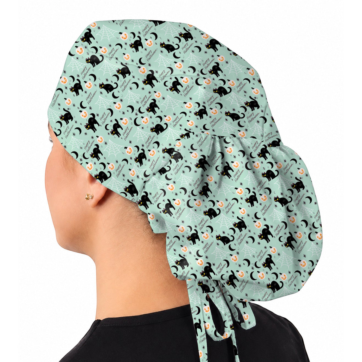 Black Cat Halloween Scrub Caps, Cute Pumpkin Nurse Headwear, Spooky Season Medical Cap