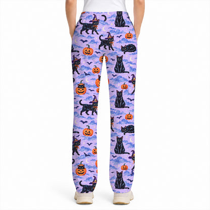 Black Cat Halloween Scrub Top, Witchy Pumpkin Nurse Scrubs, Spooky Season Healthcare Uniform