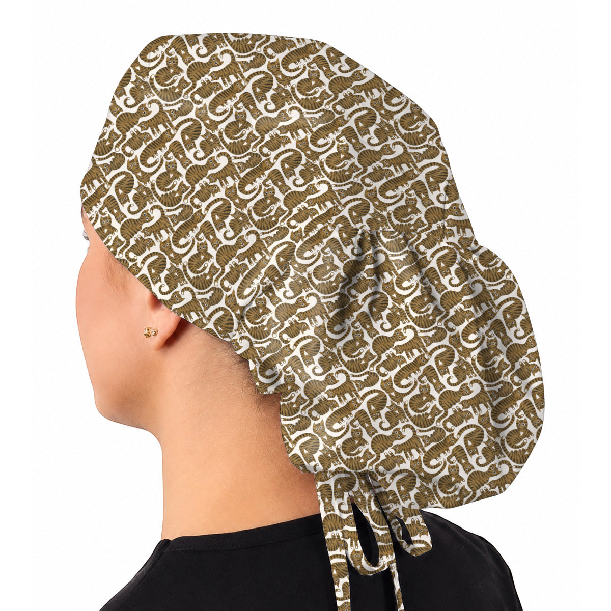 Cute Tabby Cat Pattern Scrub Caps, Brown Tabby Cat Nursing Cap for Cat Lovers, Comfortable Feline Scrubs for Nurses