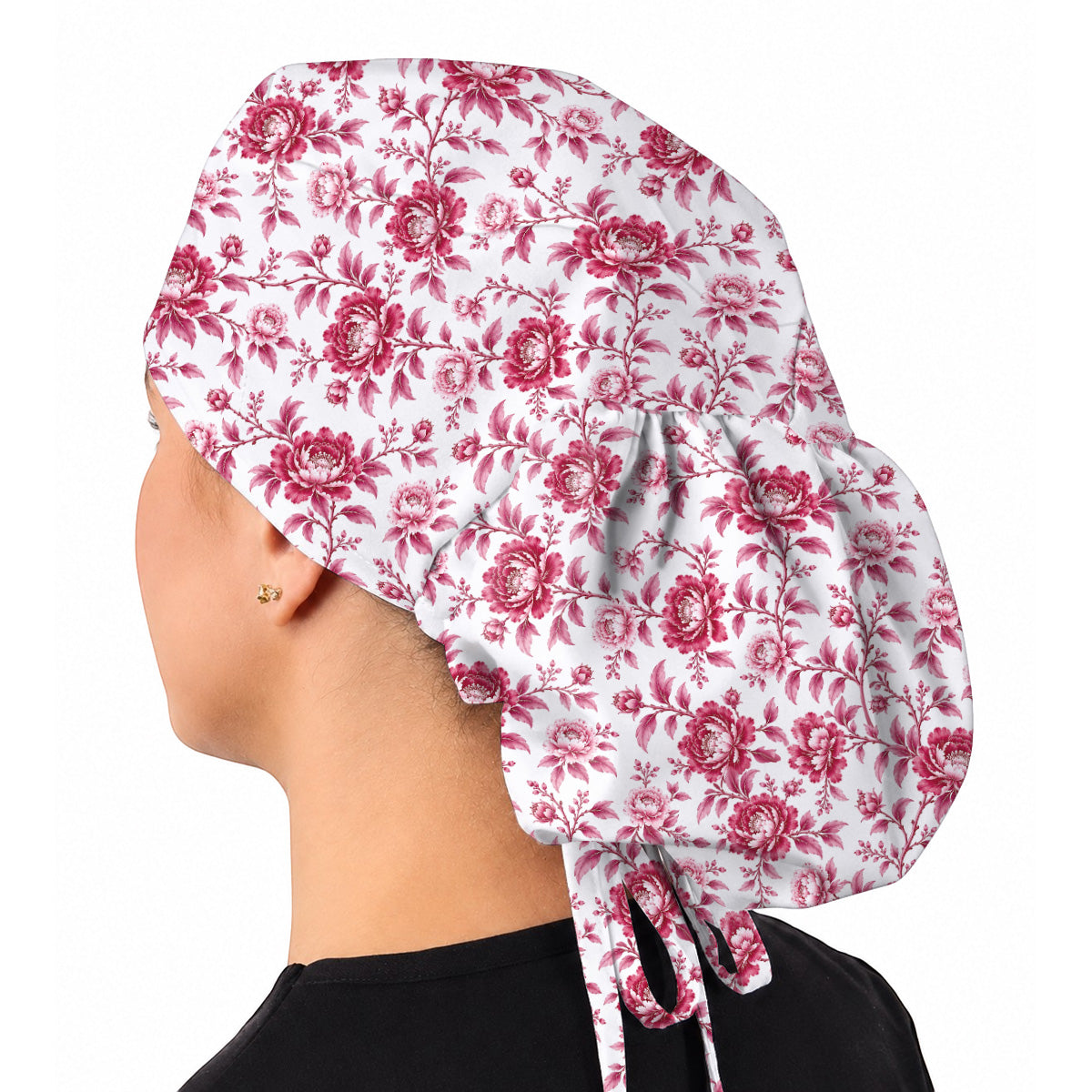 Peony Floral Scrub Caps for Women, Elegant Peony Nurse Scrub Cap, Floral Nursing Headwear For Healthcare Workers