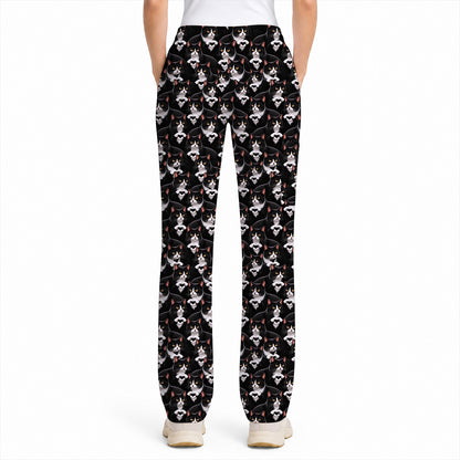 Tuxedo Cat Pattern Scrub Top, Black And White Cat Nurse Scrubs, Breathable Fabrics Nursing Uniform