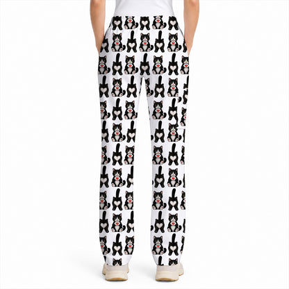 Funny Tuxedo Cat Pattern Scrub Top, Cute Cat Nurse Scrubs, Breathable Fabrics Nursing Uniform