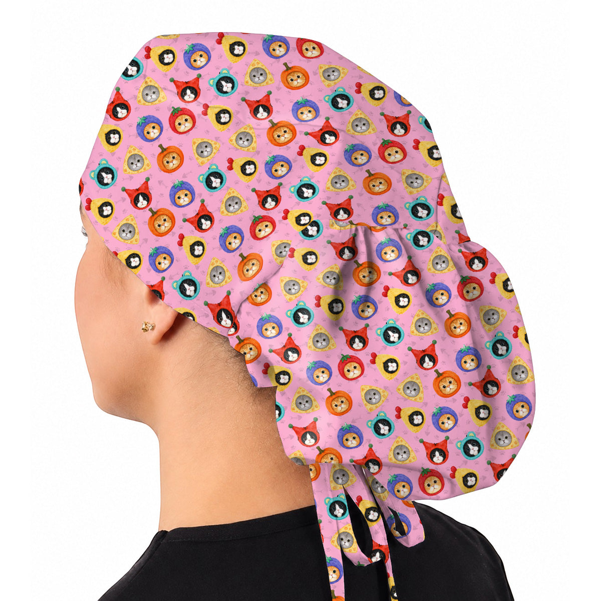 Funny Cat Pattern Scrub Cap, Cute Kitty Nursing Caps for Cat Lovers, Comfortable Medical Scrubs for Nurses