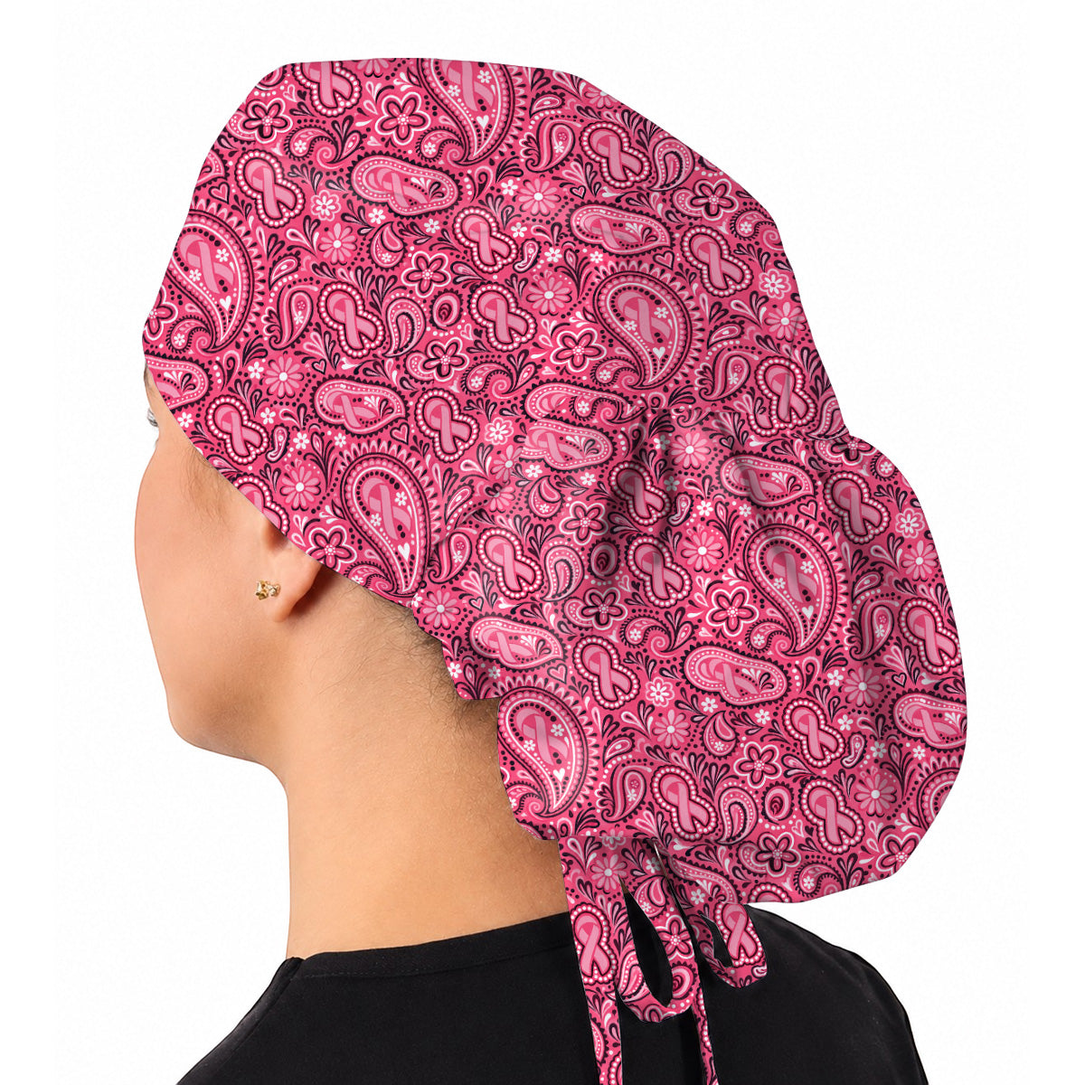 Breast Cancer Awareness Pattern Scrub Caps, Pink Ribbon Nurse Scrubs, Breathable Fabrics Nursing Cap