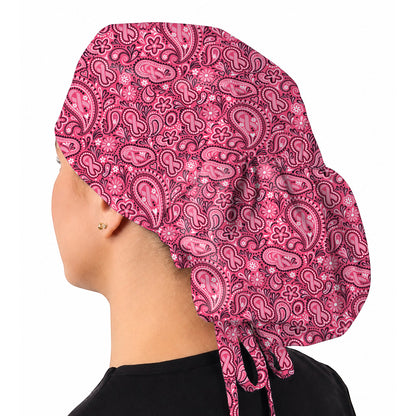 Breast Cancer Awareness Pattern Scrub Caps, Pink Ribbon Nurse Scrubs, Breathable Fabrics Nursing Cap