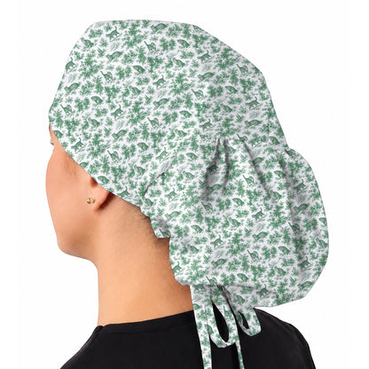 Toile de Jouy Cat Scrub Cap, Crazy Cats Pattern Nursing Caps for Cat Lovers, Vintage Feline Medical Scrubs