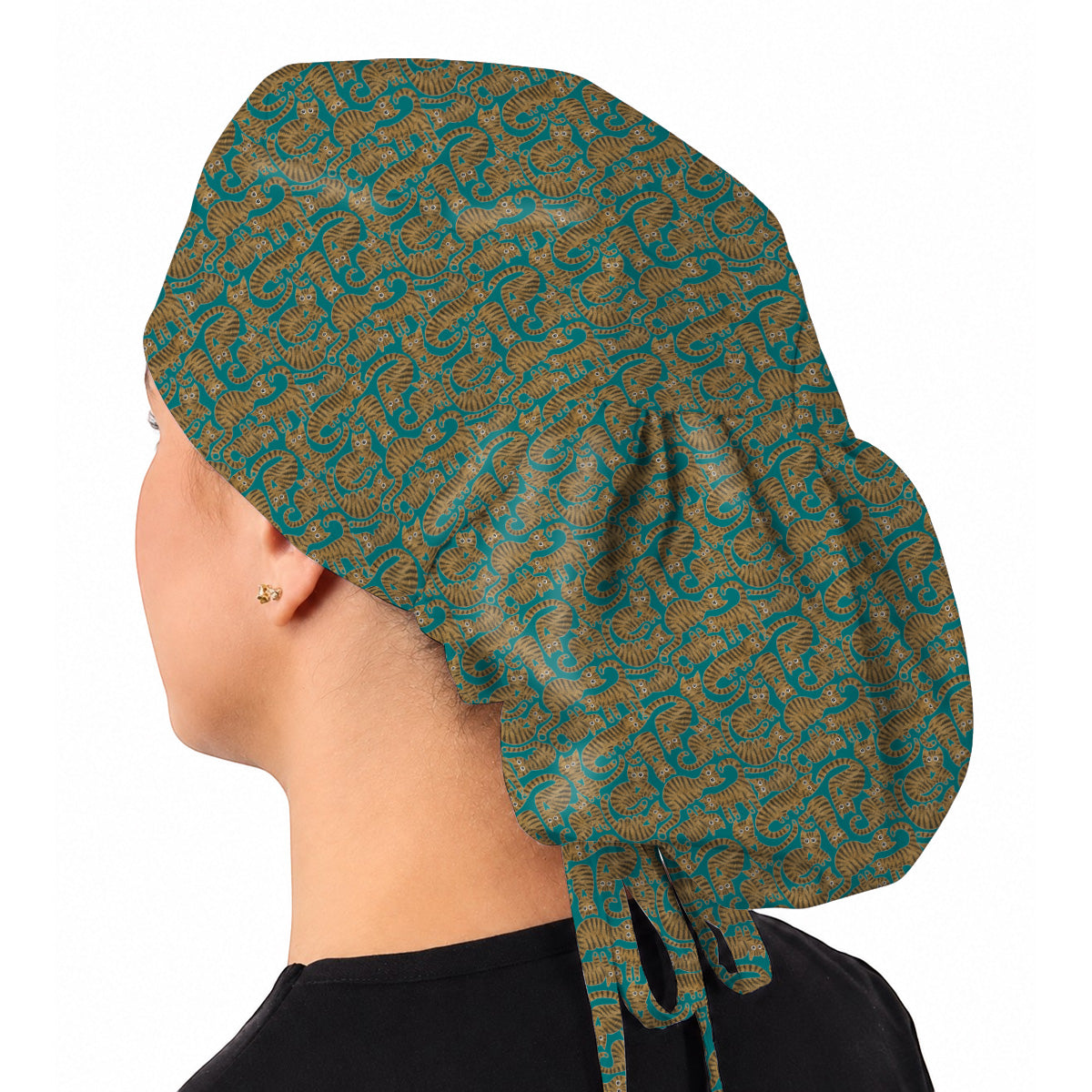 Cute Tabby Cat Pattern Scrub Caps, Brown Tabby Cat Nursing Cap for Cat Lovers, Comfortable Feline Scrubs for Nurses