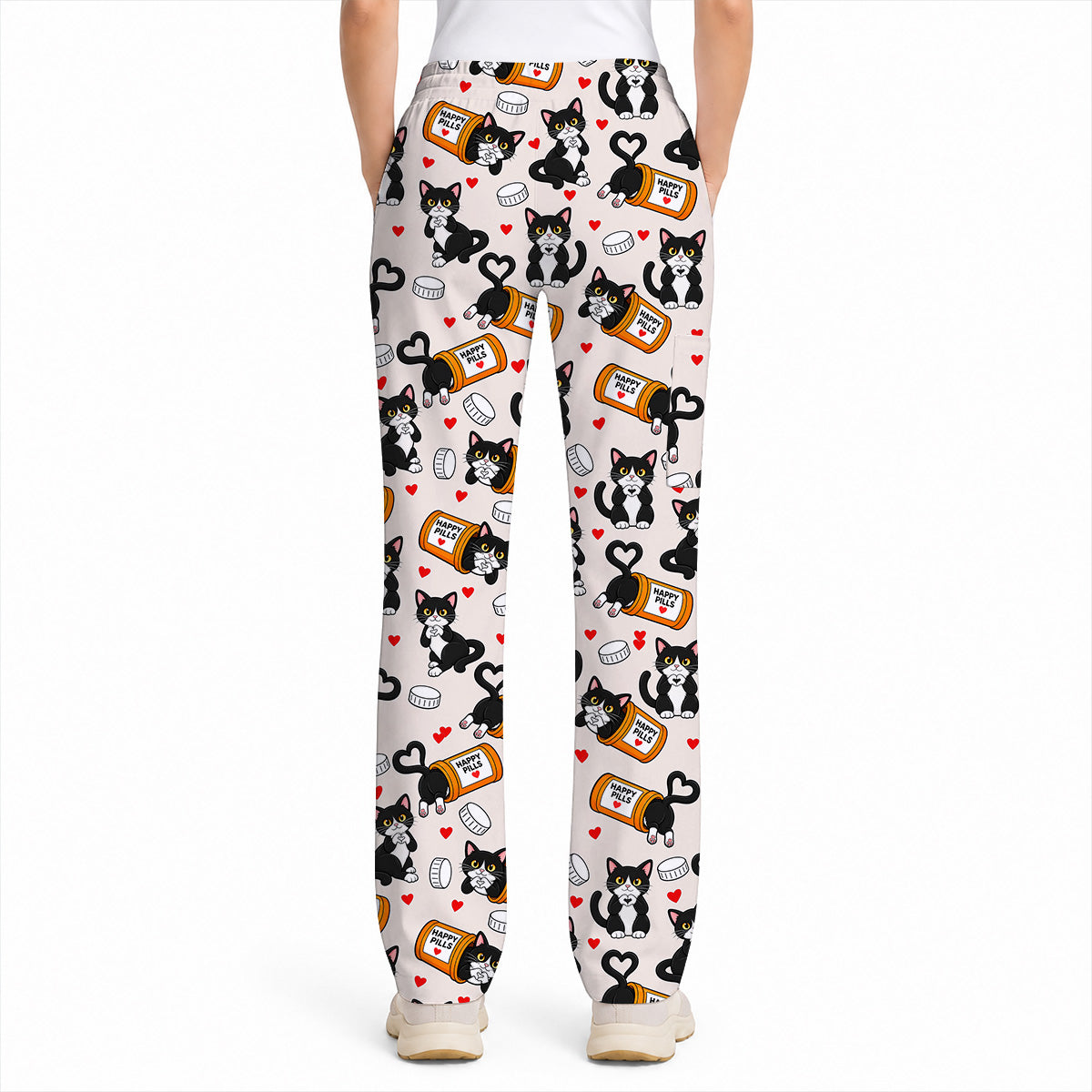 Cute Cat Nurse Scrub Top, Funny Happy Pills Medical Scrubs, Cat Lover Healthcare Uniform