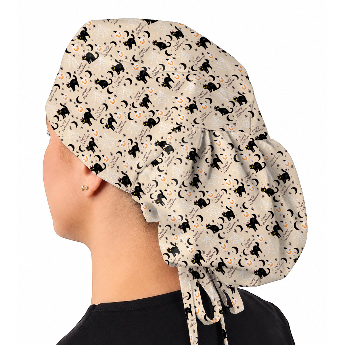 Black Cat Halloween Scrub Caps, Cute Pumpkin Nurse Headwear, Spooky Season Medical Cap