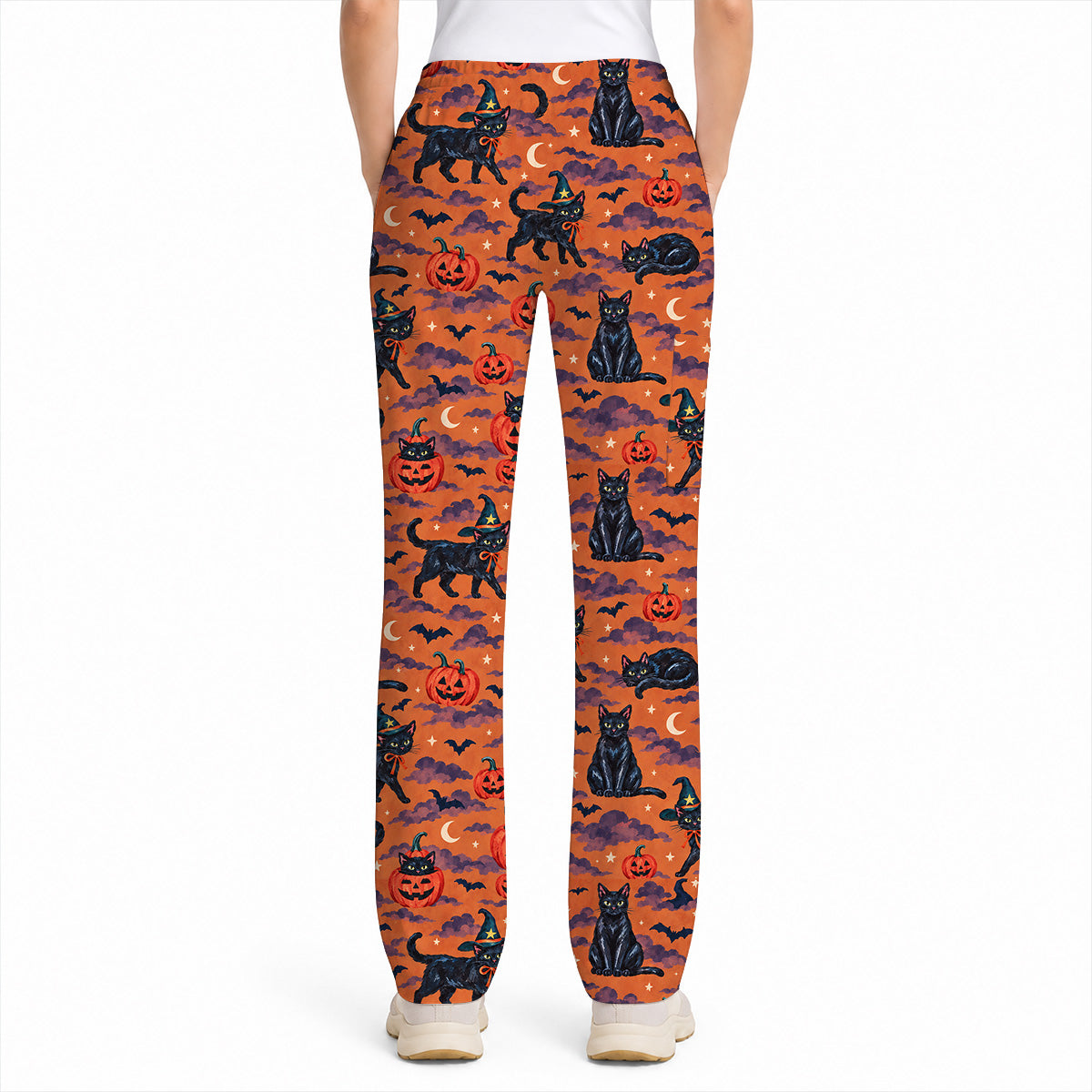 Black Cat Halloween Scrub Top, Witchy Pumpkin Nurse Scrubs, Spooky Season Healthcare Uniform