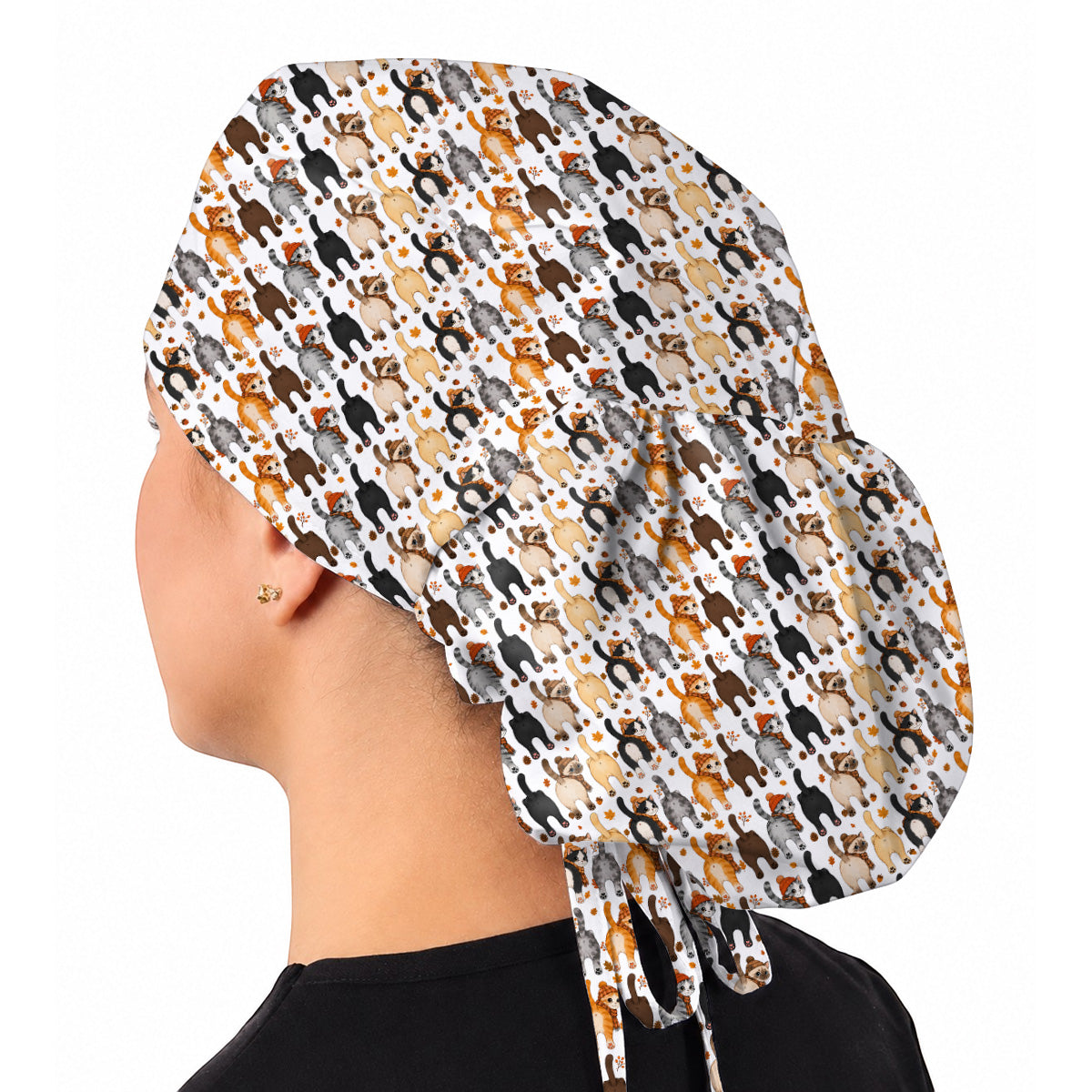 Funny Autumn Cat Scrub Cap, Cozy Fall Cat Scrubs Nurse for Cat Lovers, Breathable Fabrics Nursing Caps