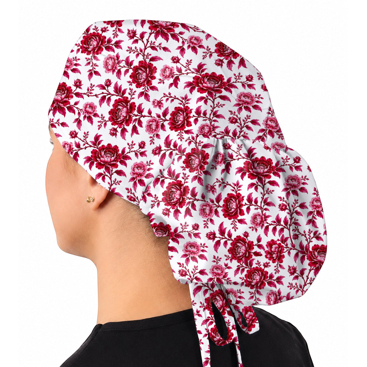 Peony Floral Scrub Caps for Women, Elegant Peony Nurse Scrub Cap, Floral Nursing Headwear For Healthcare Workers