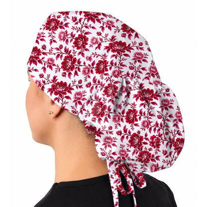 Peony Floral Scrub Caps for Women, Elegant Peony Nurse Scrub Cap, Floral Nursing Headwear For Healthcare Workers