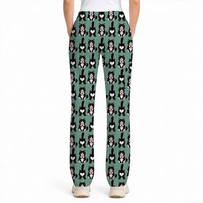 Funny Tuxedo Cat Pattern Scrub Top, Cute Cat Nurse Scrubs, Breathable Fabrics Nursing Uniform