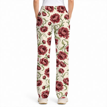 Peony Floral Pattern Scrub Top, Crazy Pink Peony Nurse Scrubs, Breathable Fabrics Nursing Uniform