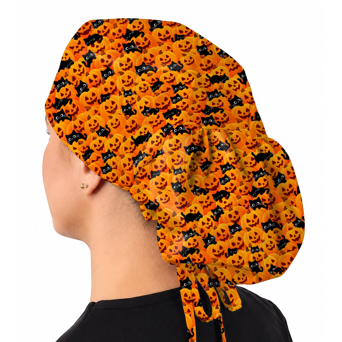 Halloween Cat Scrub Caps, Pumpkin Nurse Scrubs, Spooky Season Scrub Cap