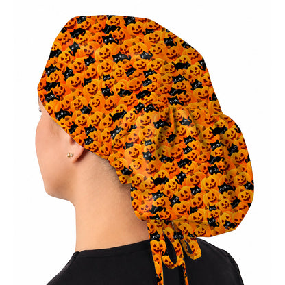 Halloween Cat Scrub Caps, Pumpkin Nurse Scrubs, Spooky Season Scrub Cap