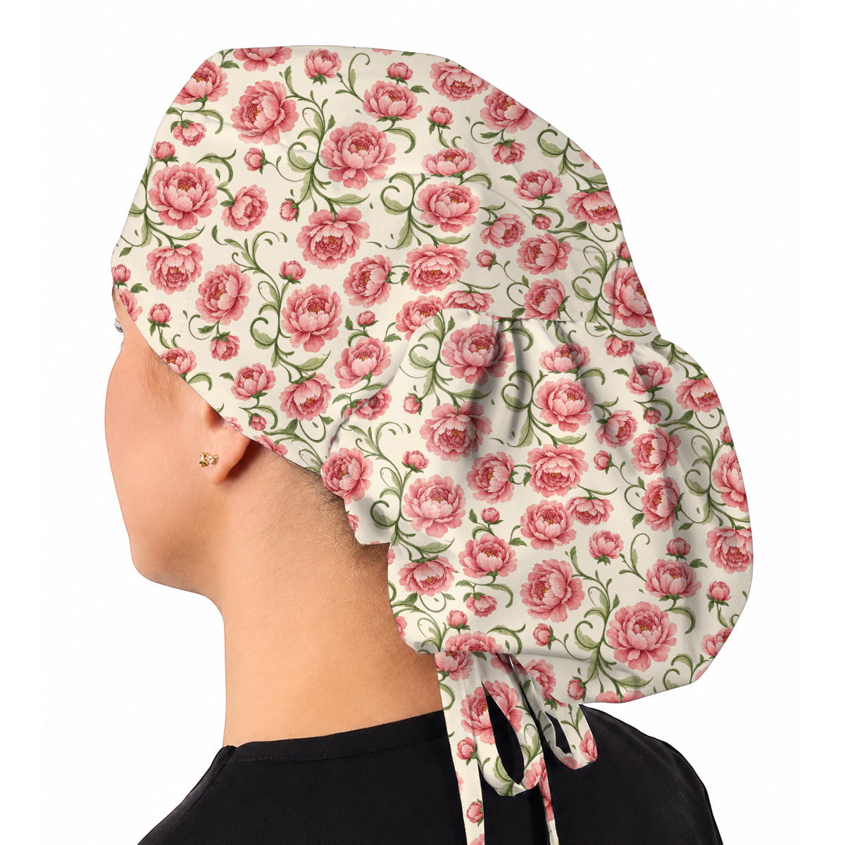 Peony Floral Pattern Scrub Caps, Crazy Pink Peony Nurse Scrubs, Breathable Fabrics Nursing Cap
