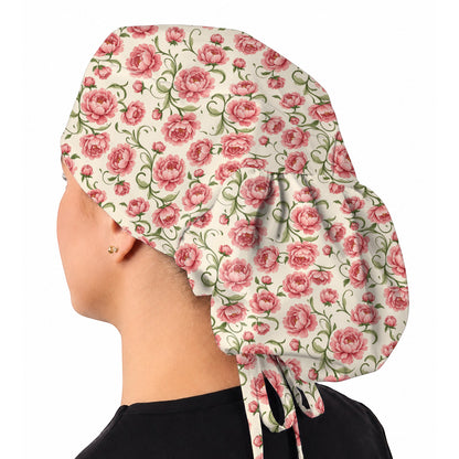 Peony Floral Pattern Scrub Caps, Crazy Pink Peony Nurse Scrubs, Breathable Fabrics Nursing Cap