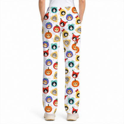 Funny Cat Pattern Scrub Top, Cute Kitty Nursing Uniform for Cat Lovers, Comfortable Medical Scrubs for Nurses