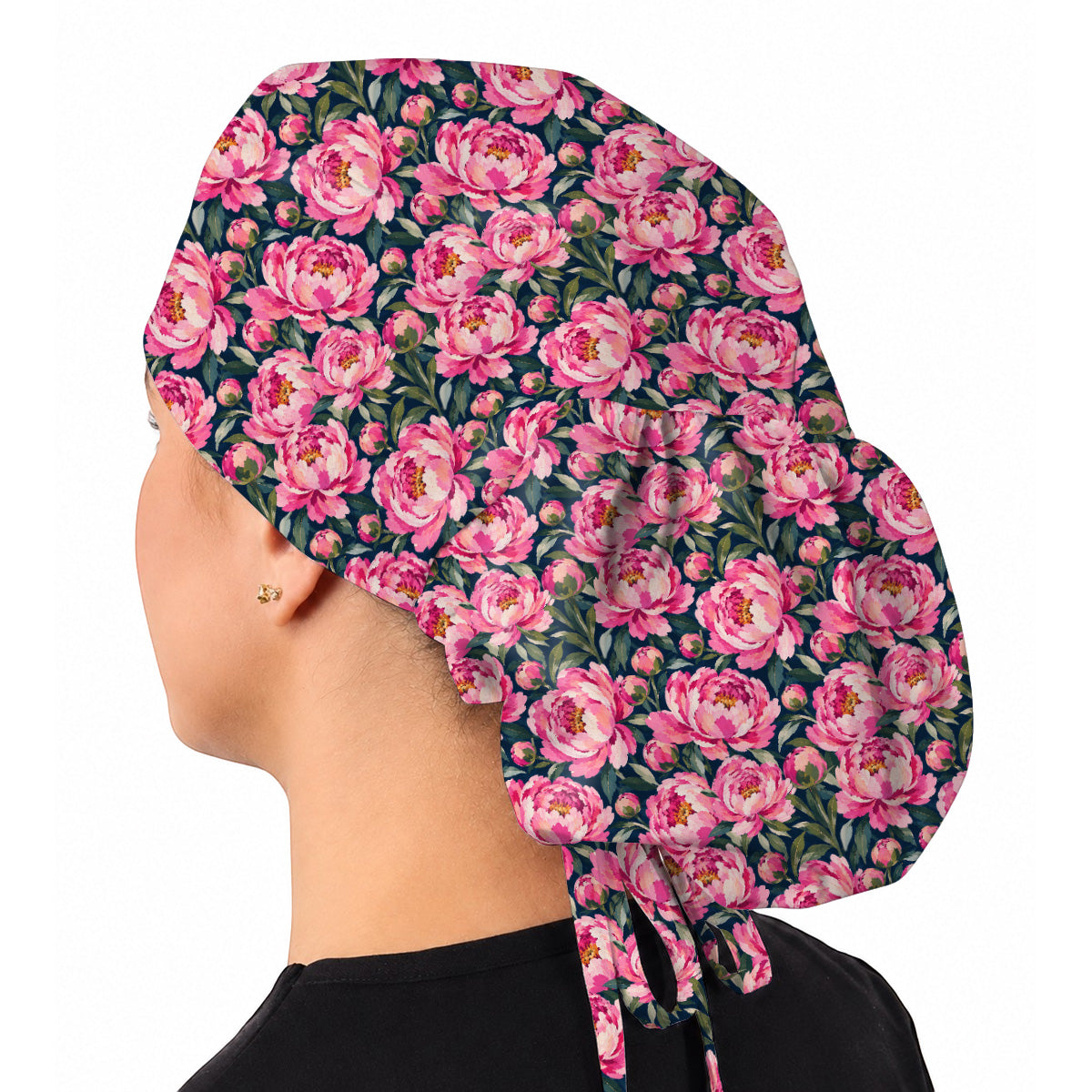 Peony Floral Scrub Caps for Women, Pink Peony Nurse Scrub Cap, Floral Nursing Headwear for Healthcare Workers
