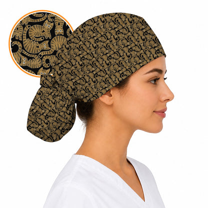 Cute Tabby Cat Pattern Scrub Caps, Brown Tabby Cat Nursing Cap for Cat Lovers, Comfortable Feline Scrubs for Nurses