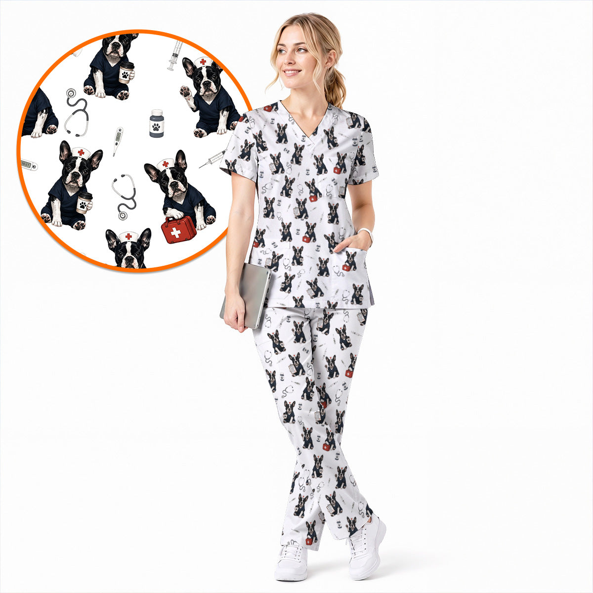 Frenchton Veterinary Scrub Top, Frenchton Vet Nurse Uniform for Animal Lovers, Comfortable Veterinary Scrubs for Veterinary Professionals