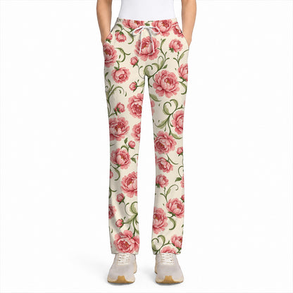 Peony Floral Pattern Scrub Top, Crazy Pink Peony Nurse Scrubs, Breathable Fabrics Nursing Uniform