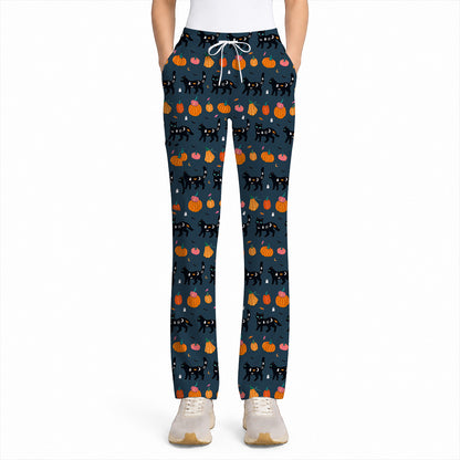 Halloween Black Cat Scrub Top, Pumpkin Cat Print Scrubs, Spooky Nurse Uniform