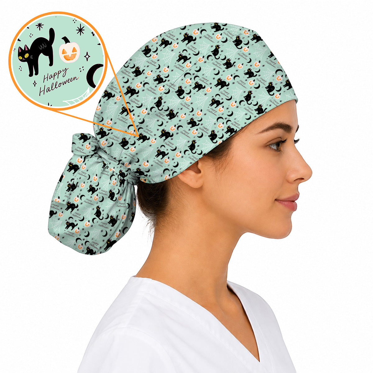 Black Cat Halloween Scrub Caps, Cute Pumpkin Nurse Headwear, Spooky Season Medical Cap