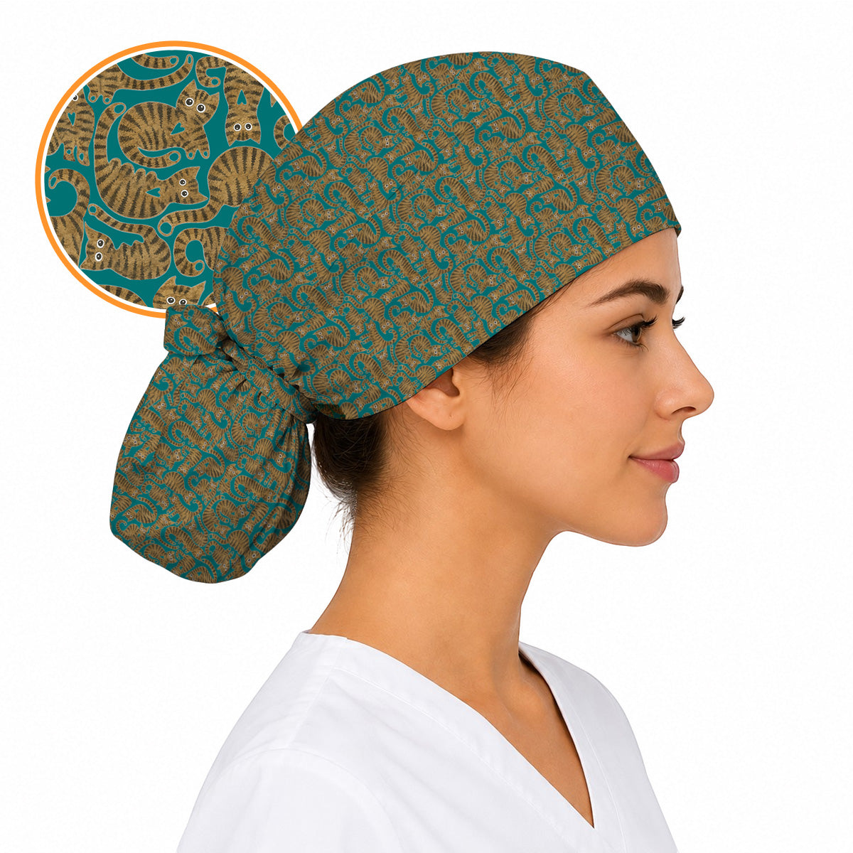Cute Tabby Cat Pattern Scrub Caps, Brown Tabby Cat Nursing Cap for Cat Lovers, Comfortable Feline Scrubs for Nurses