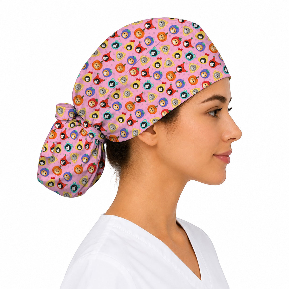 Funny Cat Pattern Scrub Cap, Cute Kitty Nursing Caps for Cat Lovers, Comfortable Medical Scrubs for Nurses
