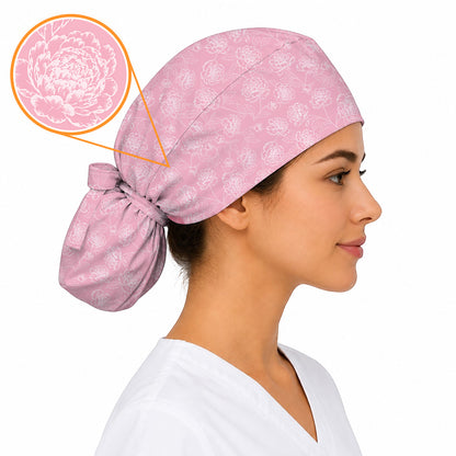 Peony Floral Pattern Scrub Caps, Pink Peony Nurse Scrubs, Floral Nursing Cap
