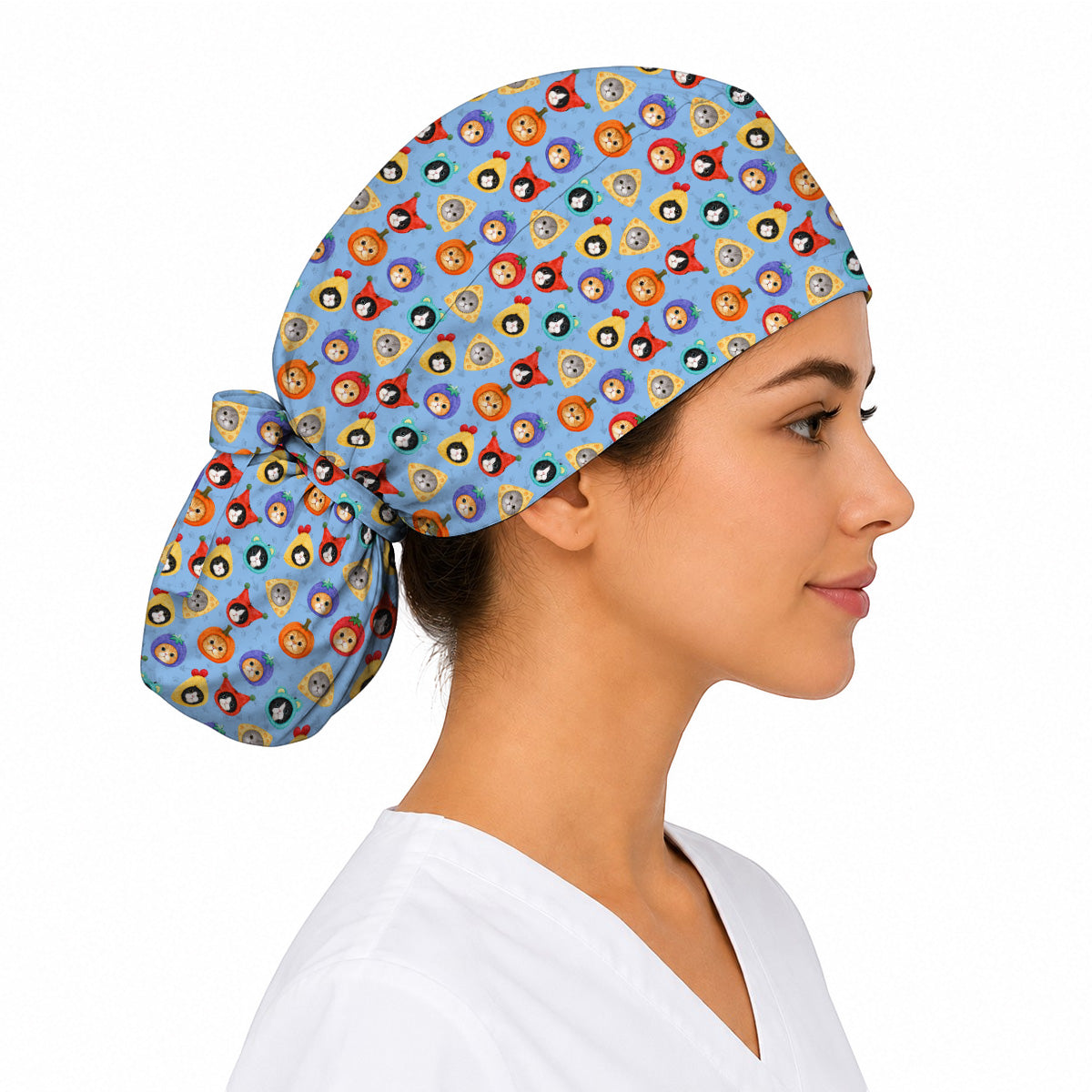 Funny Cat Pattern Scrub Cap, Cute Kitty Nursing Caps for Cat Lovers, Comfortable Medical Scrubs for Nurses