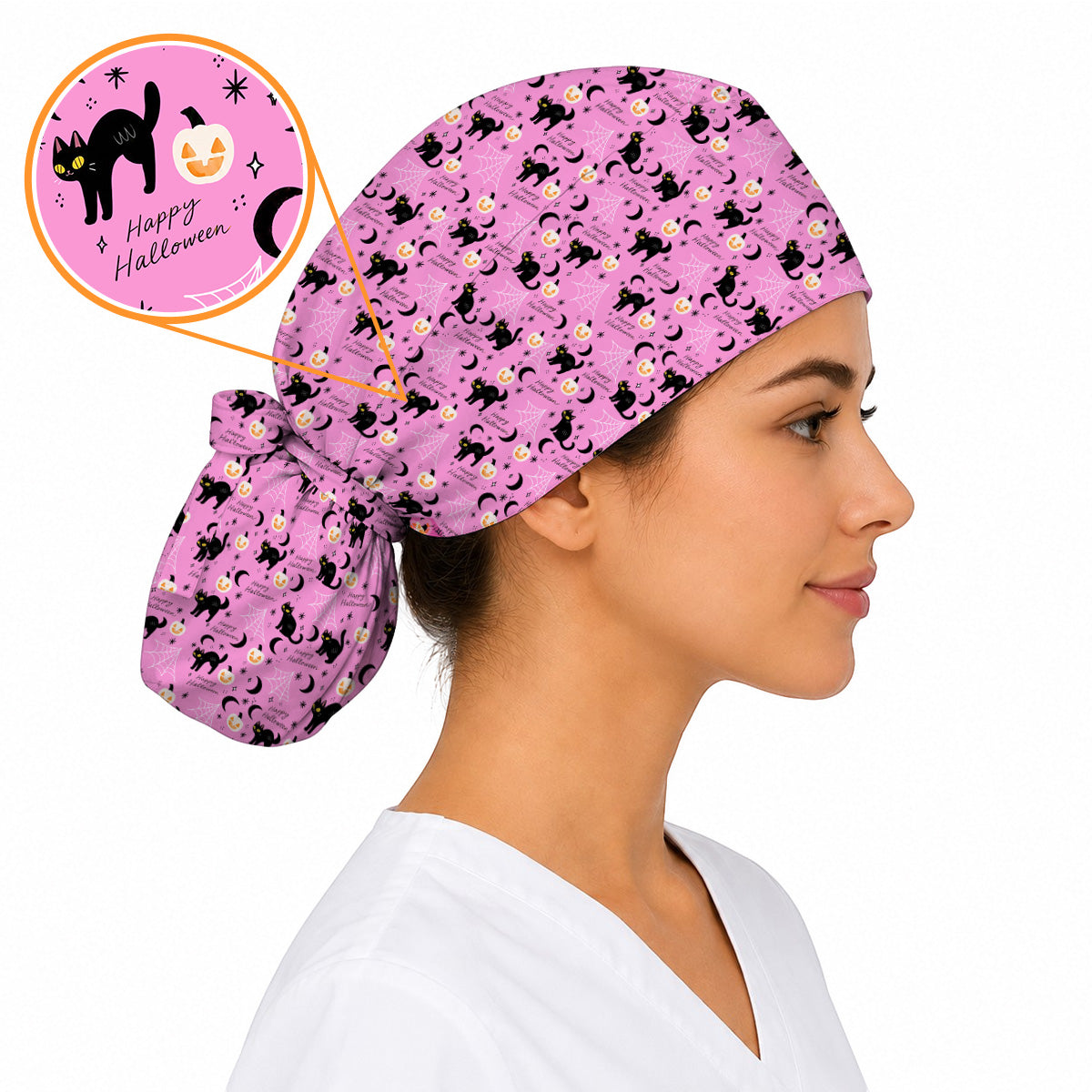 Black Cat Halloween Scrub Caps, Cute Pumpkin Nurse Headwear, Spooky Season Medical Cap