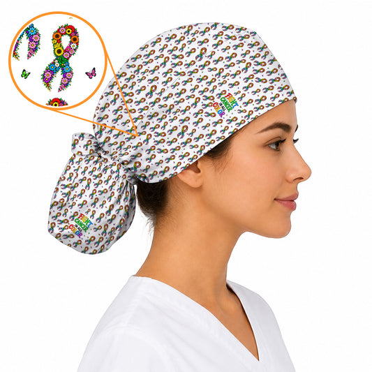 All Cancer Awareness Ribbon Scrub Caps, Colorful Cancer Ribbon Pattern Nurse Scrubs, Fight Cancer Nursing Cap