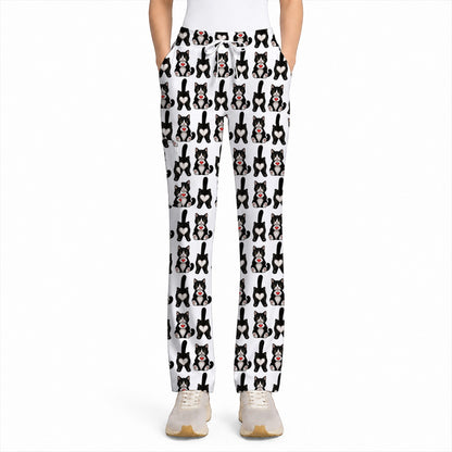 Funny Tuxedo Cat Pattern Scrub Top, Cute Cat Nurse Scrubs, Breathable Fabrics Nursing Uniform