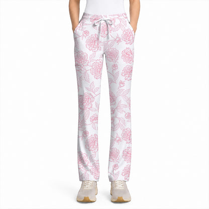 Peony Floral Pattern Scrub Top, Pink Peony Nurse Scrubs, Floral Nursing Uniform
