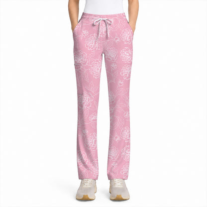 Peony Floral Pattern Scrub Top, Pink Peony Nurse Scrubs, Floral Nursing Uniform