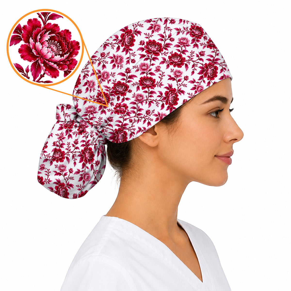 Peony Floral Scrub Caps for Women, Elegant Peony Nurse Scrub Cap, Floral Nursing Headwear For Healthcare Workers
