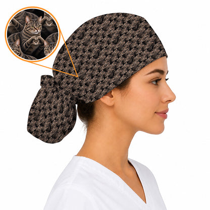 Tabby Cat Pattern Scrub Caps, Brown Tabby Cat Nurse Scrubs, Cat Lover Nursing Cap