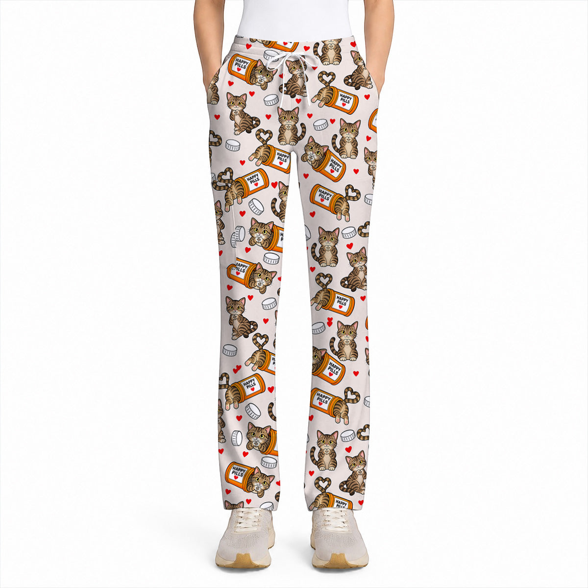Tabby Cat Nurse Scrub Top, Happy Pills Medical Scrubs, Cute Cat Lover Healthcare Uniform